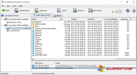 Στιγμιότυπο οθόνης Active File Recovery Windows XP