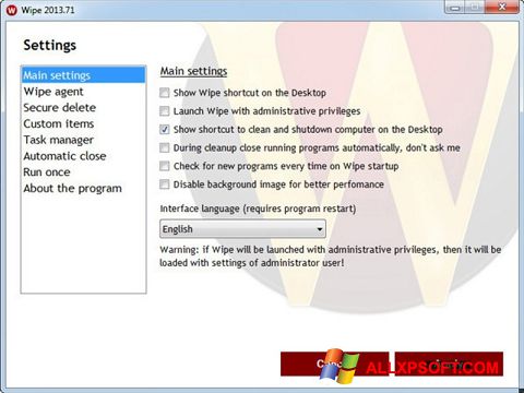 Στιγμιότυπο οθόνης Wipe Windows XP