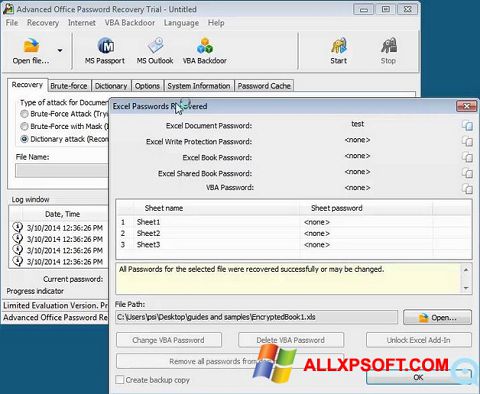 Στιγμιότυπο οθόνης Advanced Office Password Recovery Windows XP