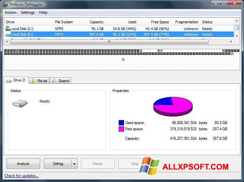 Στιγμιότυπο οθόνης Defraggler Windows XP