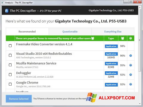 Στιγμιότυπο οθόνης PC Decrapifier Windows XP