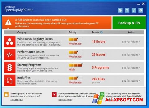 Στιγμιότυπο οθόνης SpeedUpMyPC Windows XP