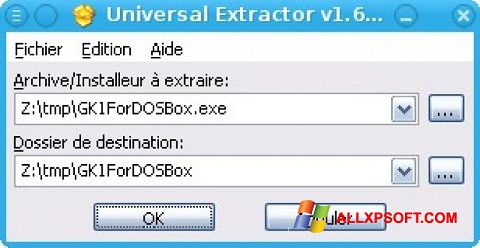 Στιγμιότυπο οθόνης Universal Extractor Windows XP
