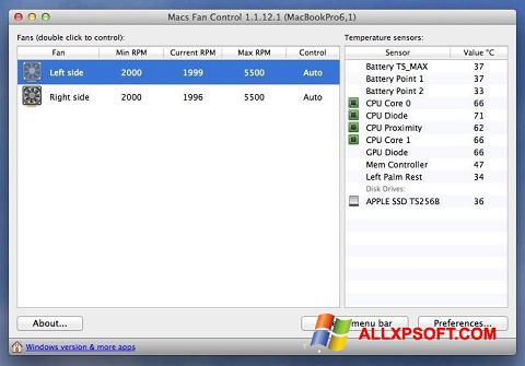 Στιγμιότυπο οθόνης Macs Fan Control Windows XP