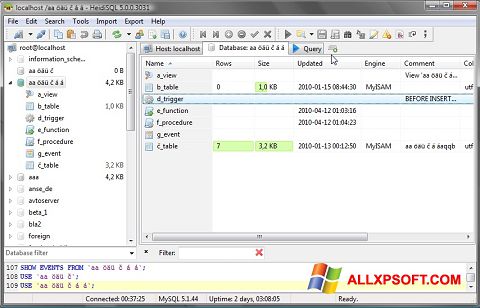 Στιγμιότυπο οθόνης HeidiSQL Windows XP