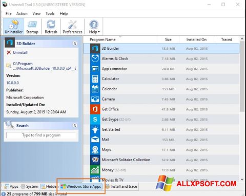 Στιγμιότυπο οθόνης Uninstall Tool Windows XP
