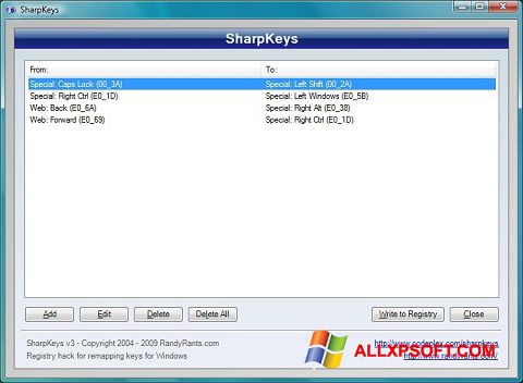 Στιγμιότυπο οθόνης SharpKeys Windows XP