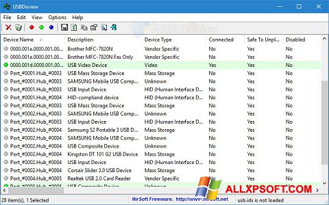 Στιγμιότυπο οθόνης USBDeview Windows XP