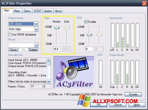 Στιγμιότυπο οθόνης AC3Filter Windows XP