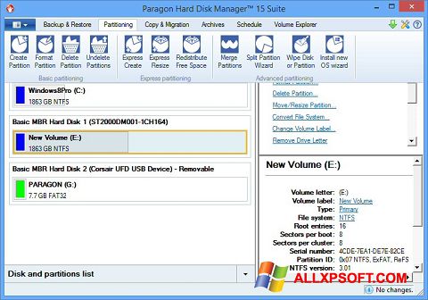 Στιγμιότυπο οθόνης Paragon Hard Disk Manager Windows XP