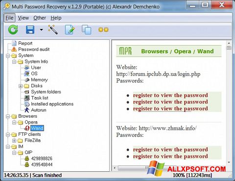 Στιγμιότυπο οθόνης Multi Password Recovery Windows XP
