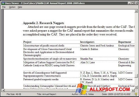 Στιγμιότυπο οθόνης DocX Reader Windows XP