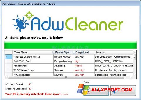 Στιγμιότυπο οθόνης AdwCleaner Windows XP