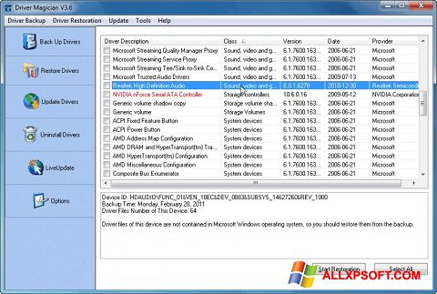 Στιγμιότυπο οθόνης Driver Magician Windows XP