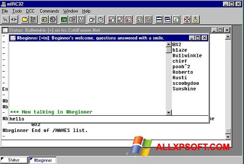 Στιγμιότυπο οθόνης mIRC Windows XP