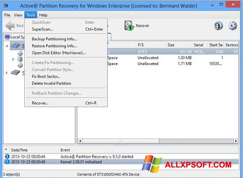 Στιγμιότυπο οθόνης Active Partition Recovery Windows XP