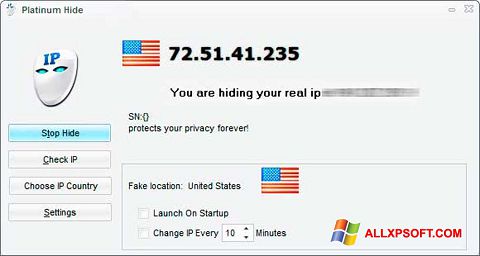 Στιγμιότυπο οθόνης Hide IP Platinum Windows XP