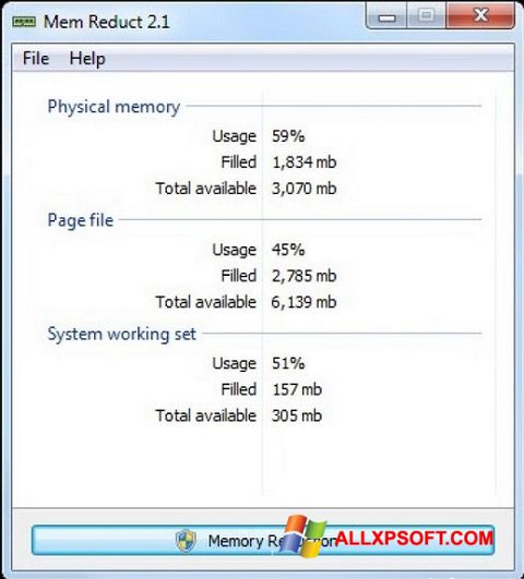 Στιγμιότυπο οθόνης Mem Reduct Windows XP