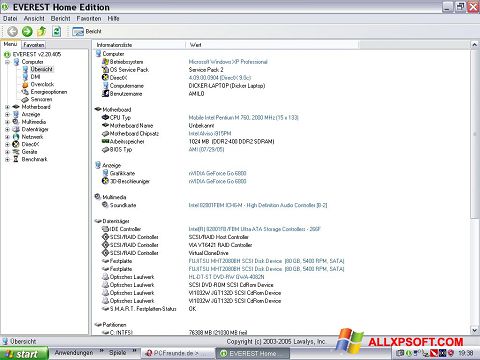 Στιγμιότυπο οθόνης EVEREST Home Edition Windows XP