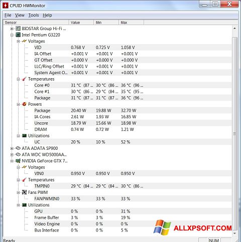 Στιγμιότυπο οθόνης HWMonitor Windows XP