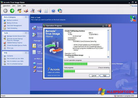Στιγμιότυπο οθόνης Acronis True Image Windows XP
