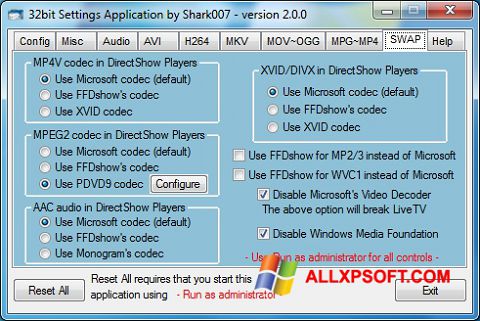 Στιγμιότυπο οθόνης ADVANCED Codecs Windows XP