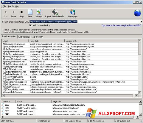 Στιγμιότυπο οθόνης eMail Extractor Windows XP