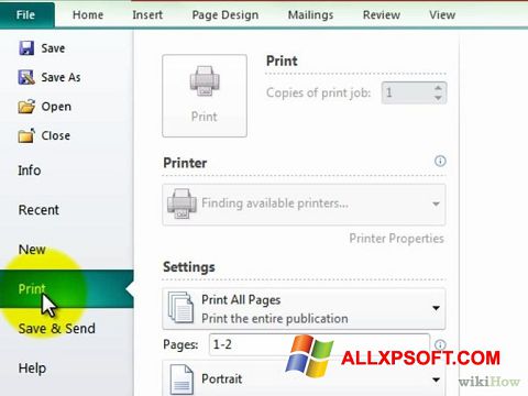 Στιγμιότυπο οθόνης Microsoft Publisher Windows XP