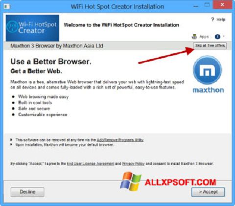 Στιγμιότυπο οθόνης Wi-Fi HotSpot Creator Windows XP