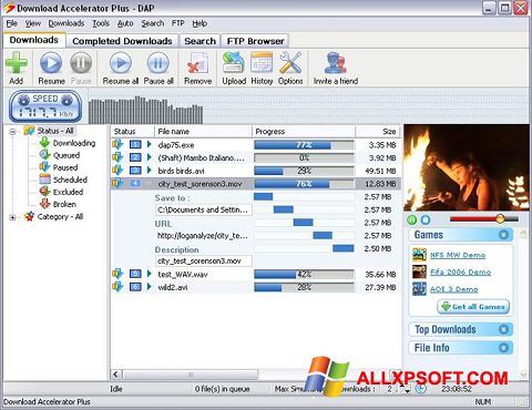 Στιγμιότυπο οθόνης Download Accelerator Plus Windows XP