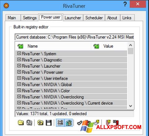 Στιγμιότυπο οθόνης RivaTuner Windows XP