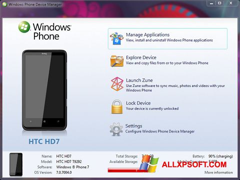 Στιγμιότυπο οθόνης Windows Phone Device Manager Windows XP