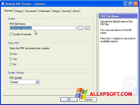 Στιγμιότυπο οθόνης BullZip PDF Printer Windows XP