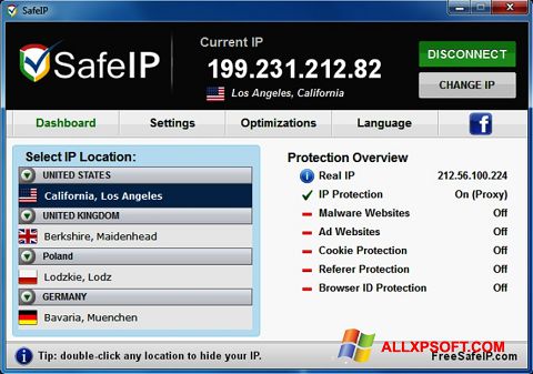 Στιγμιότυπο οθόνης SafeIP Windows XP