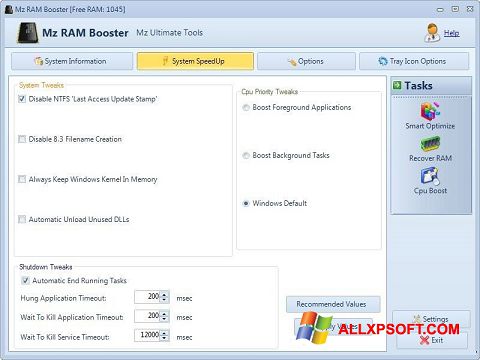 Στιγμιότυπο οθόνης Mz RAM Booster Windows XP