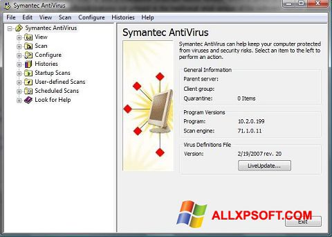 Στιγμιότυπο οθόνης Symantec Antivirus Windows XP