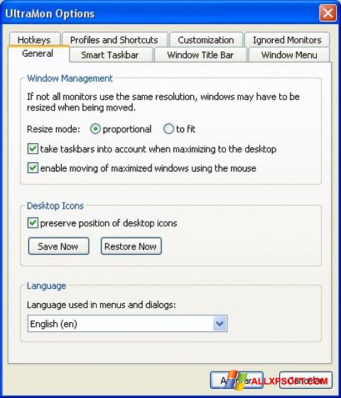 Στιγμιότυπο οθόνης UltraMon Windows XP