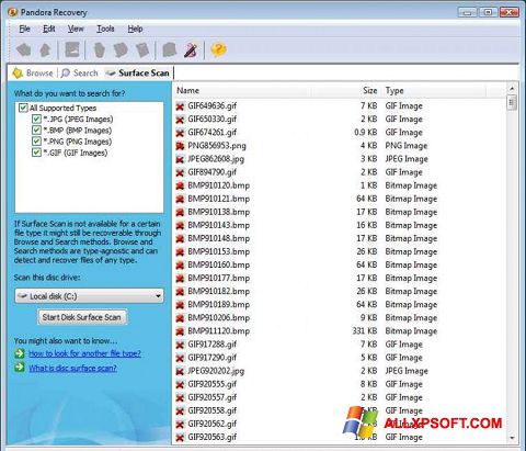 Στιγμιότυπο οθόνης Pandora Recovery Windows XP