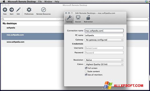 Στιγμιότυπο οθόνης Microsoft Remote Desktop Windows XP