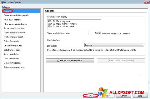 Στιγμιότυπο οθόνης DU Meter Windows XP