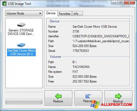 Στιγμιότυπο οθόνης USB Image Tool Windows XP
