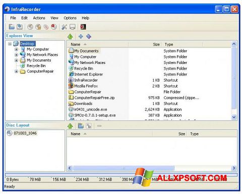 Στιγμιότυπο οθόνης InfraRecorder Windows XP