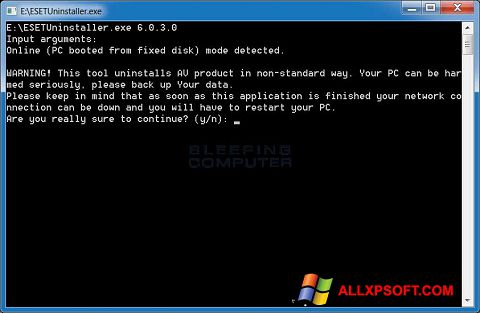 Στιγμιότυπο οθόνης ESET Uninstaller Windows XP