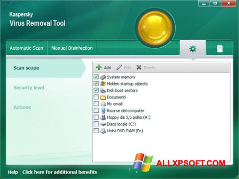 Στιγμιότυπο οθόνης Kaspersky Virus Removal Tool Windows XP