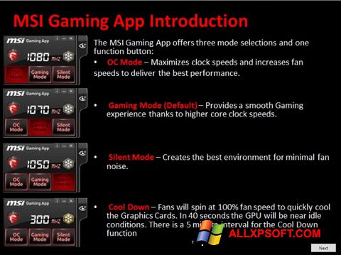 Στιγμιότυπο οθόνης MSI Gaming App Windows XP
