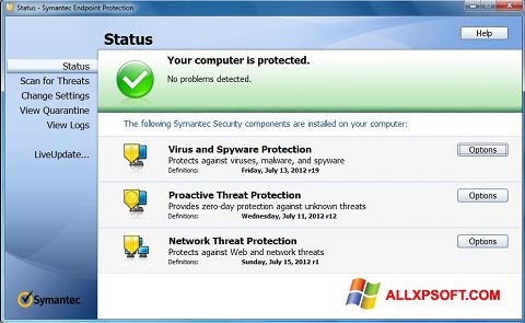 Στιγμιότυπο οθόνης Symantec Endpoint Protection Windows XP