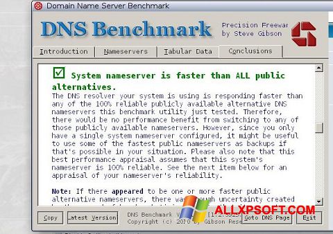 Στιγμιότυπο οθόνης DNS Benchmark Windows XP