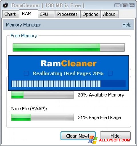 Στιγμιότυπο οθόνης RamCleaner Windows XP