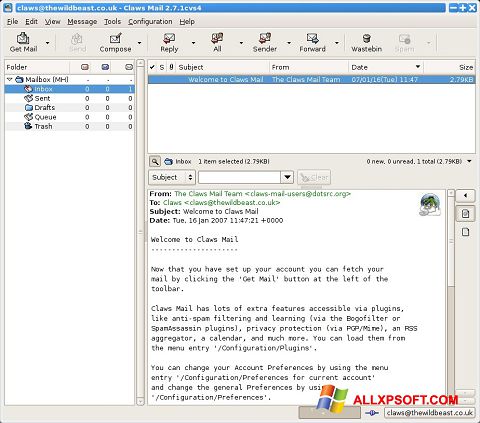 Στιγμιότυπο οθόνης Claws Mail Windows XP