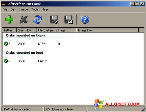 Στιγμιότυπο οθόνης SoftPerfect RAM Disk Windows XP